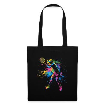 Buntes Tennis Tennisspielerin - Stoffbeutel - Schwarz - Vorne
