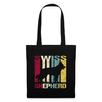 Weisser Weißer Schweizer Schäferhund Retro - Stoffbeutel - Schwarz - Vorne