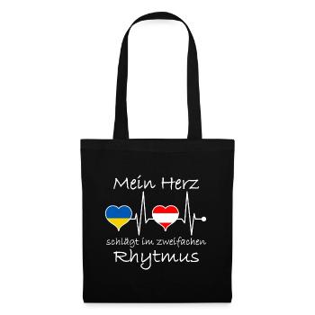 Österreich Ukraine Flagge Herz Fahne Herzschlasg - Stoffbeutel - Schwarz - Vorne