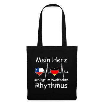 Chile Deutschland Flagge Herz Fahne Herzschlag - Stoffbeutel - Schwarz - Vorne