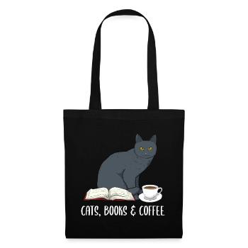 Cats Books & Coffee Buchliebhaber - Stoffbeutel - Schwarz - Vorne