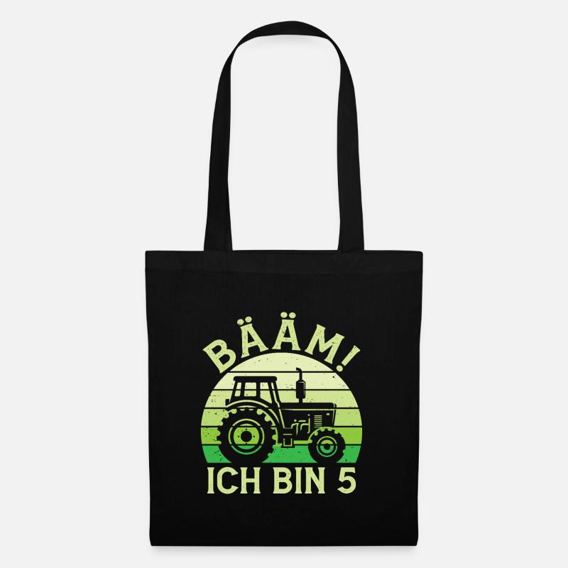 Ich bin 5 Jahre Drei Junge 5. Geburtstag Traktor - Stoffbeutel - Schwarz