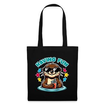 Funny sea otter in sunglasses refreshes himself - Tote Bag - black - Front