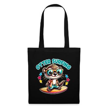 Funny surfing otter with sunglasses - Tote Bag - black - Front