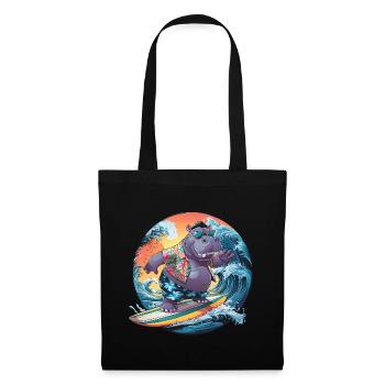 Hippo surfing lustiges cooles stylisches Hippo - Stoffbeutel - Schwarz - Vorne