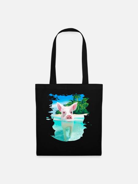 Bahamas Schwimmende Schweine Schwein Lustig Strand - Stoffbeutel - Schwarz