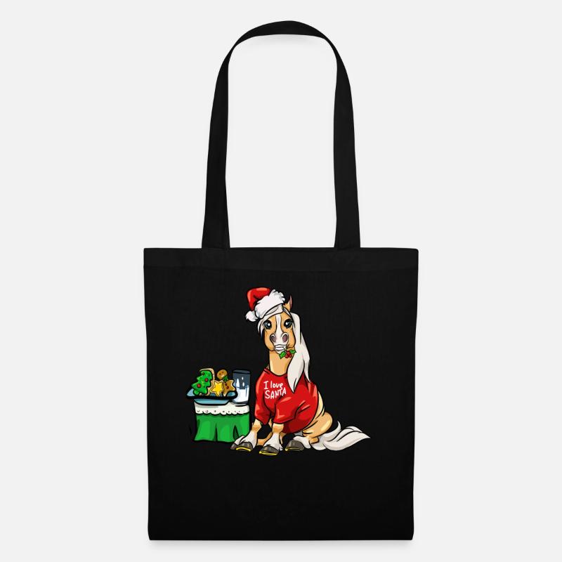 Haflinger Pferd Pferde Weihnachten Weihnachtsmann - Stoffbeutel - Schwarz