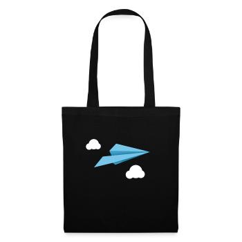 Avion en papier avion papier bleu avec des nuages blancs - Sac en tissu - noir - Devant