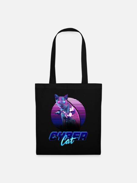 Cybercat 2077 Cyberstyle cyberpunk2077 Kitty - Stoffbeutel - Schwarz