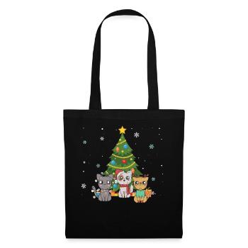 Weihnachtsbaum katze niedlich kawaii animierte Geschenk - Stoffbeutel - Schwarz - Vorne