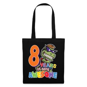8. Geburtstag Geschenk für Jungen, Dino Dinosaurier, 8 Jahre - Stoffbeutel - Schwarz - Vorne