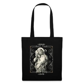 Jesus-mit-Schäfchen, Hirte, Jesus Christus - Stoffbeutel - Schwarz - Vorne
