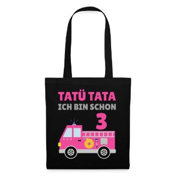 Feuerwehrauto 3. Geburtstag 3 Jahre Geschenk - Stoffbeutel - Schwarz - Vorne