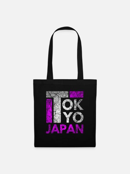 Japan, Tokio City, Tokyo, Typografie - Stoffbeutel - Schwarz