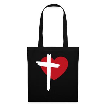 Cœur et croix - Sac en tissu - noir - Devant