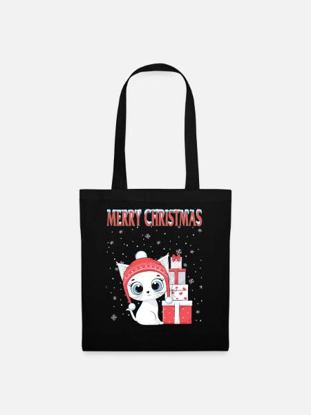 katzen weihnachten- Weihnachten Katzen tshirt - Stoffbeutel - Schwarz