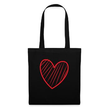 Cœur rouge avec rayures - Sac en tissu - noir - Devant