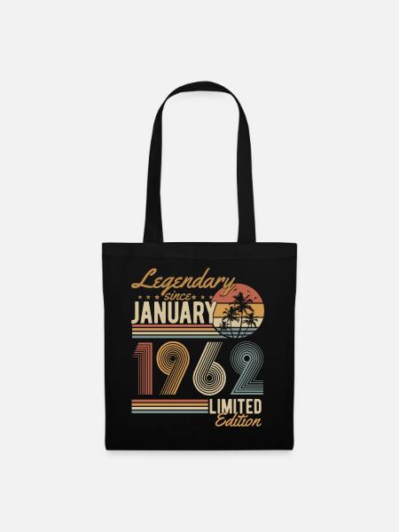 Januar 1962 Jahrgang geboren Geburtstag Retro - Stoffbeutel - Schwarz