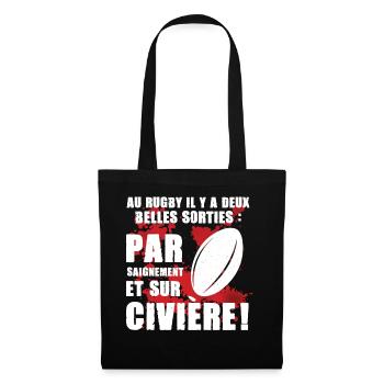 Cadeau rugby citation message sang guerre combat - Sac en tissu - noir - Devant
