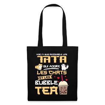 tata chats bubble tea kawaii mangas - Sac en tissu - noir - Devant