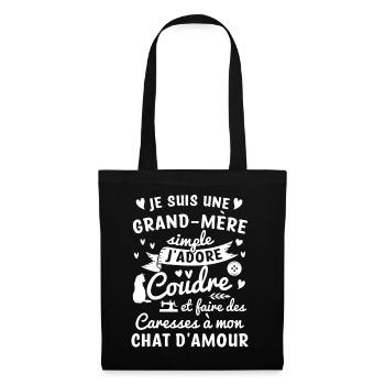 grand mère coudre couture propriétaire chat mamie - Sac en tissu - noir - Devant