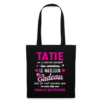 Meilleur cadeau tatie citation coeur ruban tante - Sac en tissu - noir - Devant