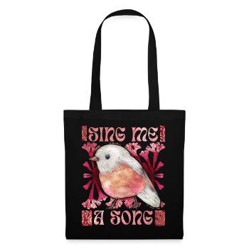 Rotkehlchen, lustiger Spruch, Vogel, Gesang - Stoffbeutel - Schwarz - Vorne