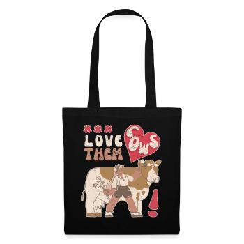 Kuh, Kühe, Love-Cows, lustiger Spruch - Stoffbeutel - Schwarz - Vorne