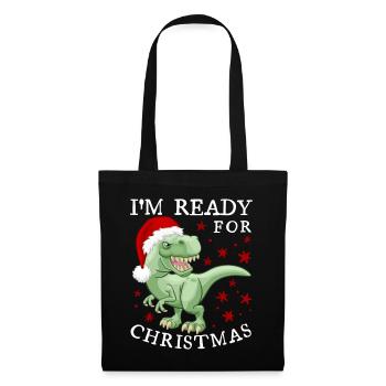 Dinosaurier Weihnachten lustiger Spruch - Stoffbeutel - Schwarz - Vorne