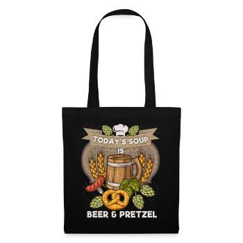 Bier und Brezel, lustiger Spruch - Stoffbeutel - Schwarz - Vorne