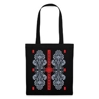 Croix du Christ, baroque, Jésus sauve, disant - Sac en tissu - noir - Devant