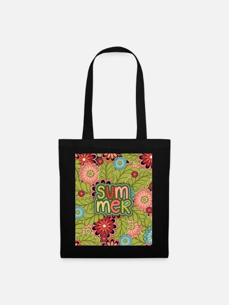 Sommer, Muster, Blumenmuster, Sommermuster - Stoffbeutel - Schwarz