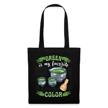 Matcha Tee, grüner Tee, lustiger Spruch - Stoffbeutel - Schwarz - Vorne
