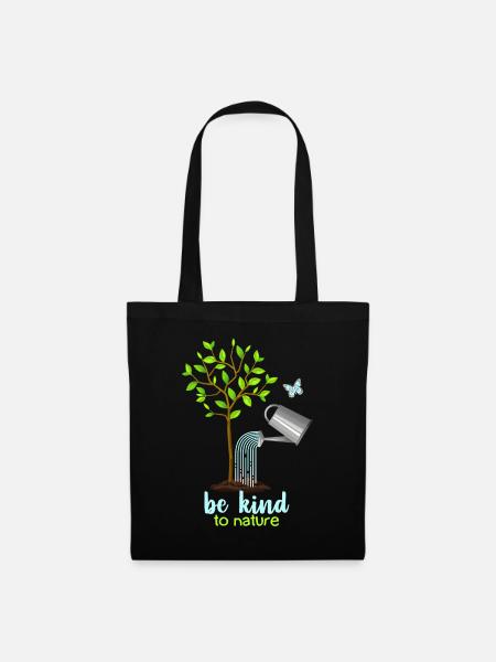Naturschutz, Baum und Gießkanne, Umweltschutz - Stoffbeutel - Schwarz