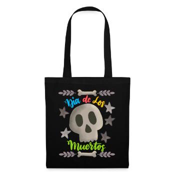 Dia-de-los-Muertos, Jour des Morts, Crâne de Sucre - Sac en tissu - noir - Devant