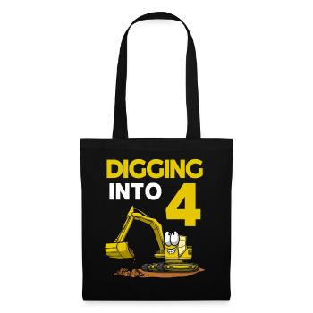 Excavator Driver Digging Into 4 Birthday Excavator - Tote Bag - black - Front