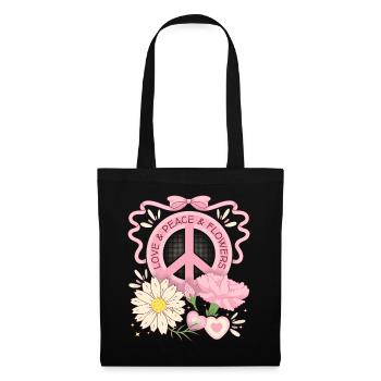 Symbole de paix Signe de paix, Amour-Paix-Fleurs - Sac en tissu - noir - Devant