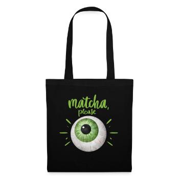 Grüner Tee, Matcha-Tee, lustiges Design mit Auge - Stoffbeutel - Schwarz - Vorne