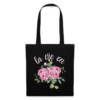 Vintage-Stil Pfingstrosen Aquarell lustiger Spruch - Stoffbeutel - Schwarz - Vorne