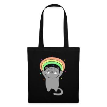 Süße Katze mit Regenbogen - Stoffbeutel - Schwarz - Vorne