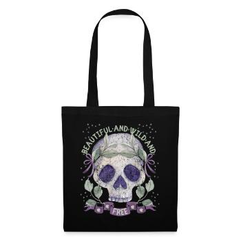 Crâne Couronne de laurier romantique - Sac en tissu - noir - Devant