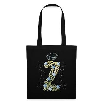 Monogramm Buchstabe Z mit Krone, florales Ornament - Stoffbeutel - Schwarz - Vorne
