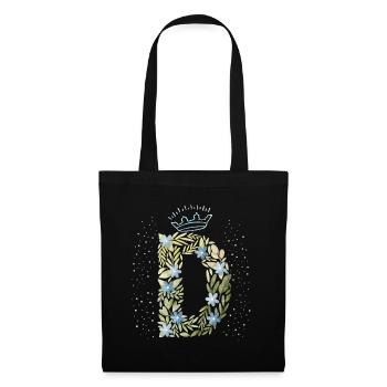 Monogram letter D with crown, floral ornament - Tote Bag - black - Front