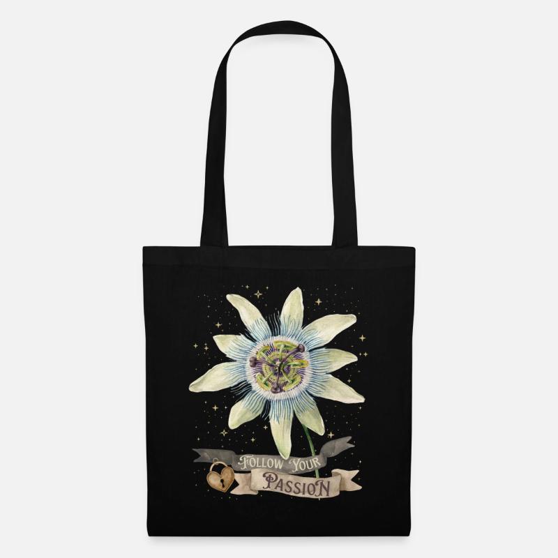 Passionsblume, Vintage-Botanische Illustration - Stoffbeutel - Schwarz
