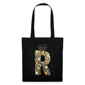 Monogramm Buchstabe R mit Krone, florales Ornament - Stoffbeutel - Schwarz - Vorne