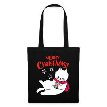 Merry Christmas Katze, lustiger Weihnachtsspruch - Stoffbeutel - Schwarz - Vorne