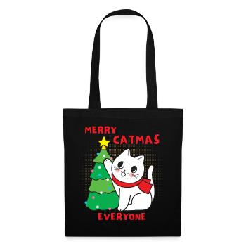 Cat with Christmas tree, funny saying, Pun - Tote Bag - black - Front