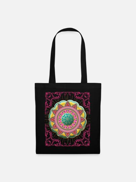 Arabesque, Mandala-Design, 3d-Mandala - Stoffbeutel - Schwarz