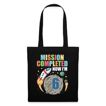 Space Birthday 6 Astronaut Planeten Raketenschiff - Stoffbeutel - Schwarz - Vorne
