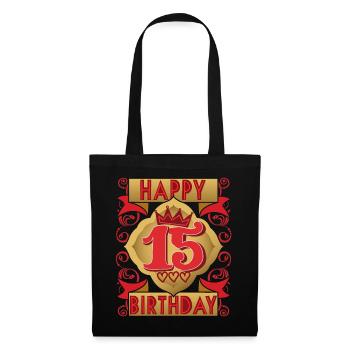 15. Geburtstag 15 Jahre alt Spruch, Vintage-Design - Stoffbeutel - Schwarz - Vorne
